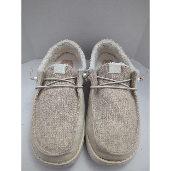 Hey Dude Womens Wendy Brushed Ivory Lined Cozy Shoes Sz 8 Pearl Accent Warm - Picture 2 of 9